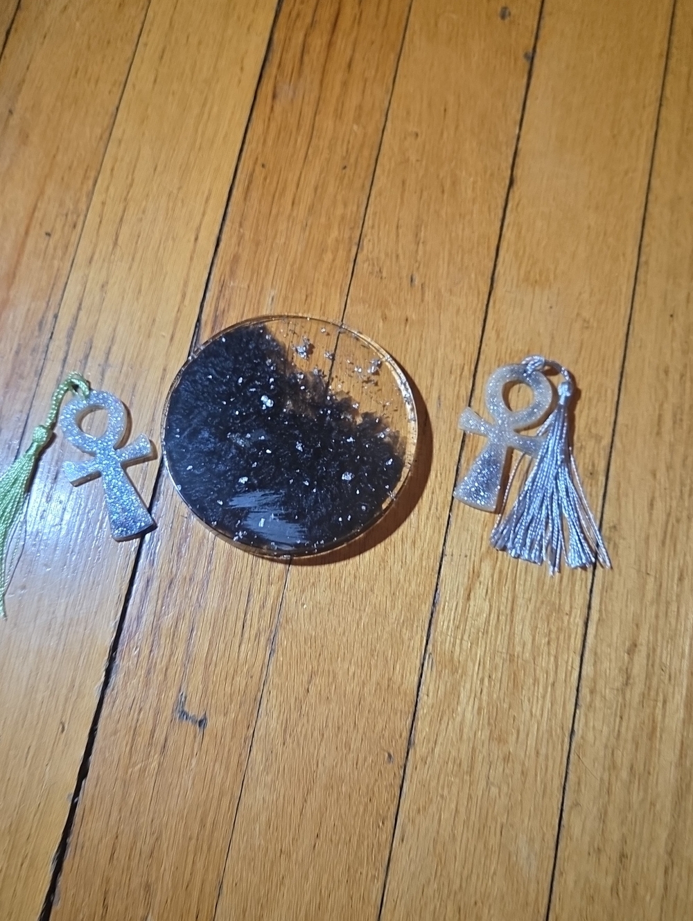 ✨️Handmade-Silver Ankh Bookmark  Tassel and Coaster Set Black And Silver